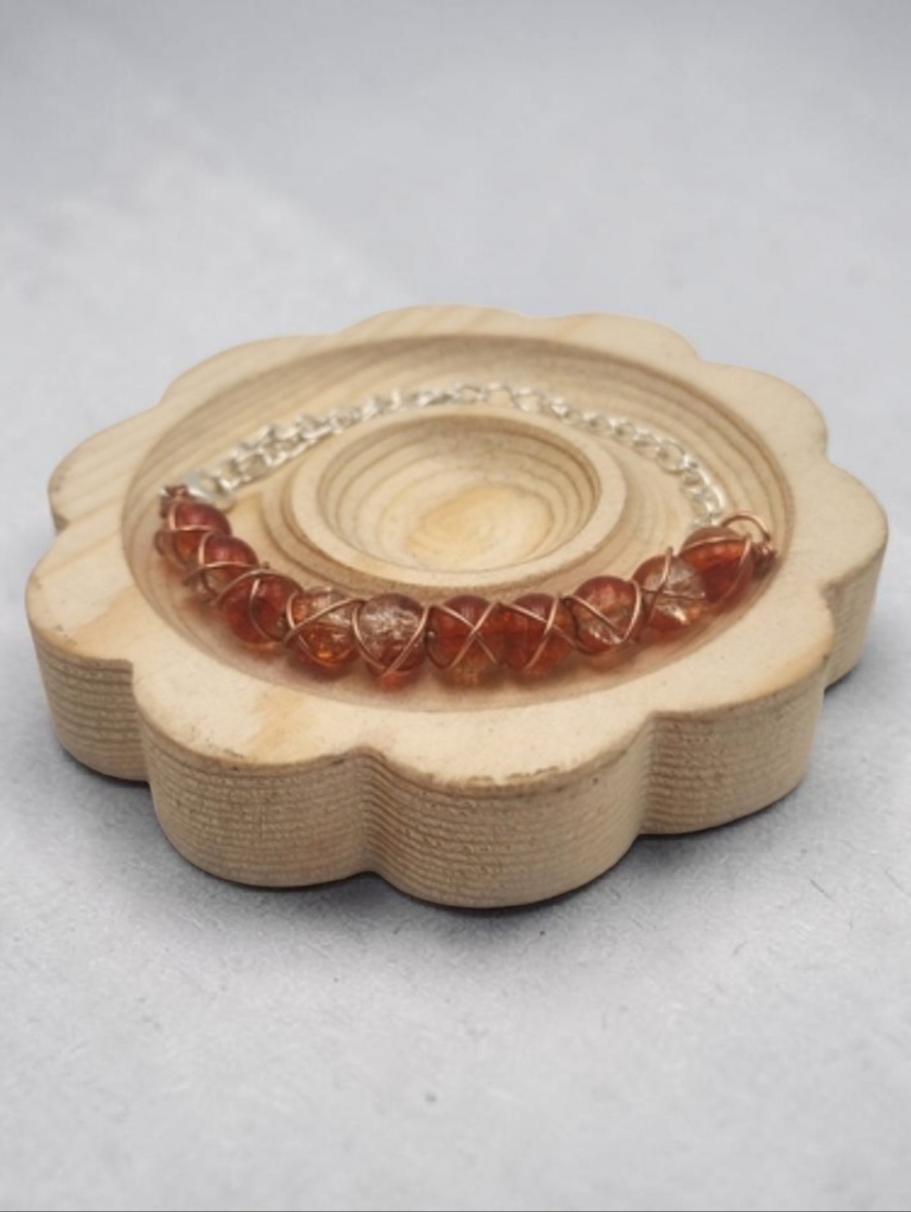 Handmade Wire-Wrapped Orange Beaded Chain Bracelet – Adjustable Dainty Jewelry